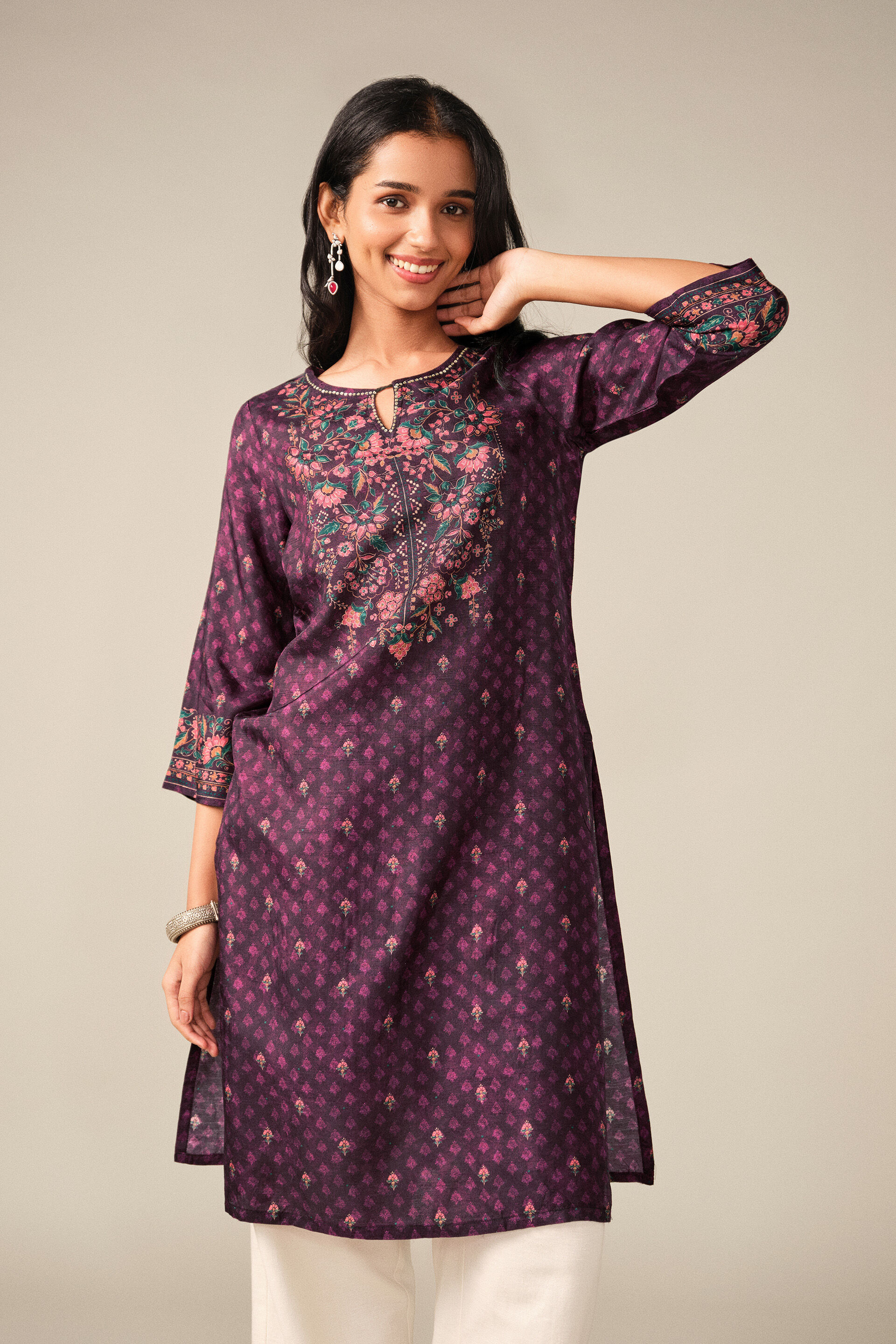 Printed Kurta in Wine